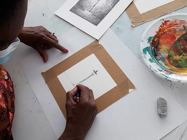 Peinture représentant une file d'attente