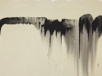 Peinture d'Esmaël Bahrani représentant une forme noir horizontale
