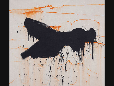 Peinture d'Esmaël Bahrani représentant une forme noir horizontale