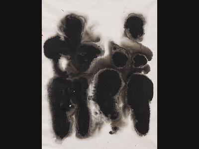 Peinture d'Esmaël Bahrani représentant 2 corps de couleurs noirs