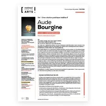 Communiqué de presse de l'installation d'Aude Bourgine du 6 juin au 6 septembre au Centre d'art contemporain de la Matmut - Daniel Havis